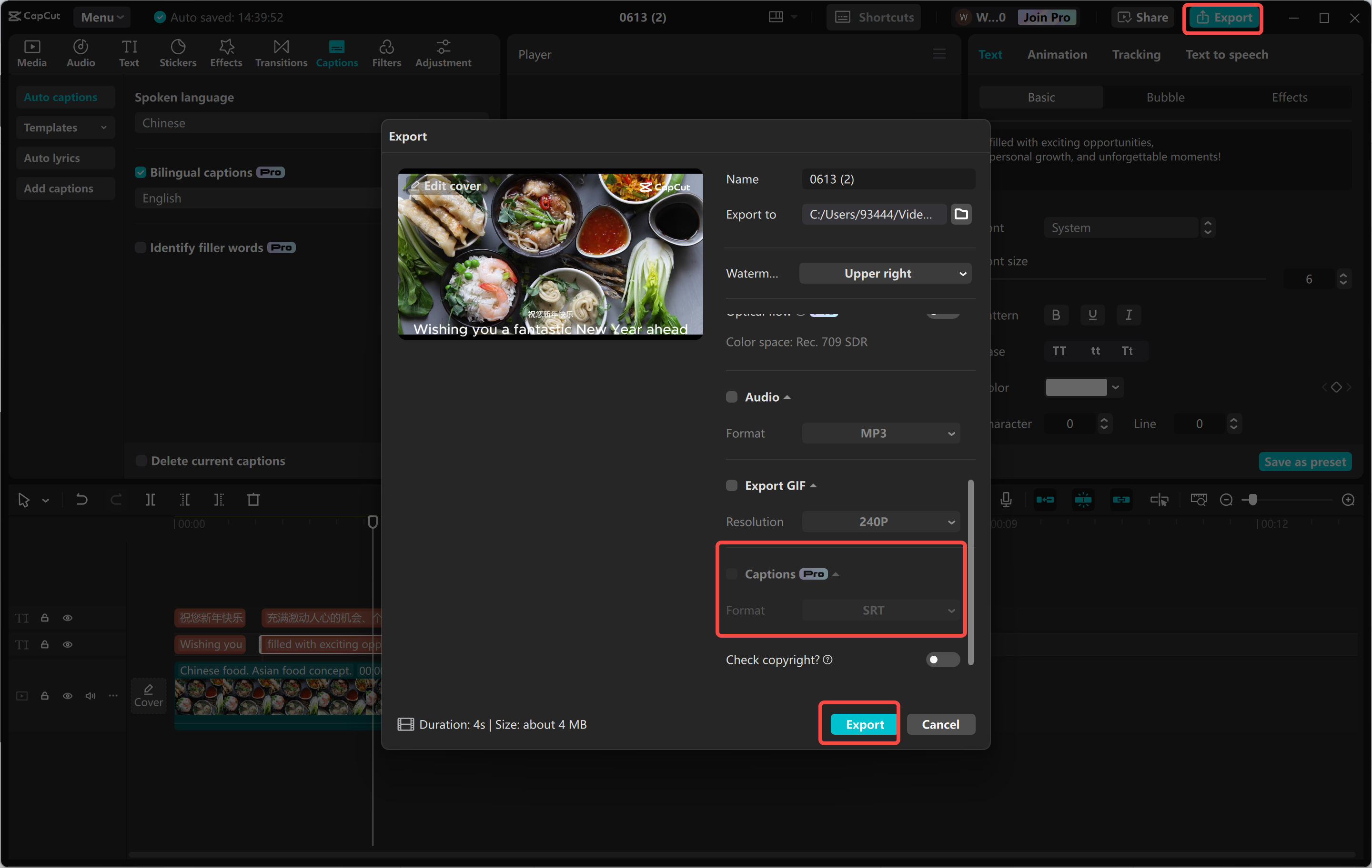 Exportul unui videoclip din editorul video CapCut desktop