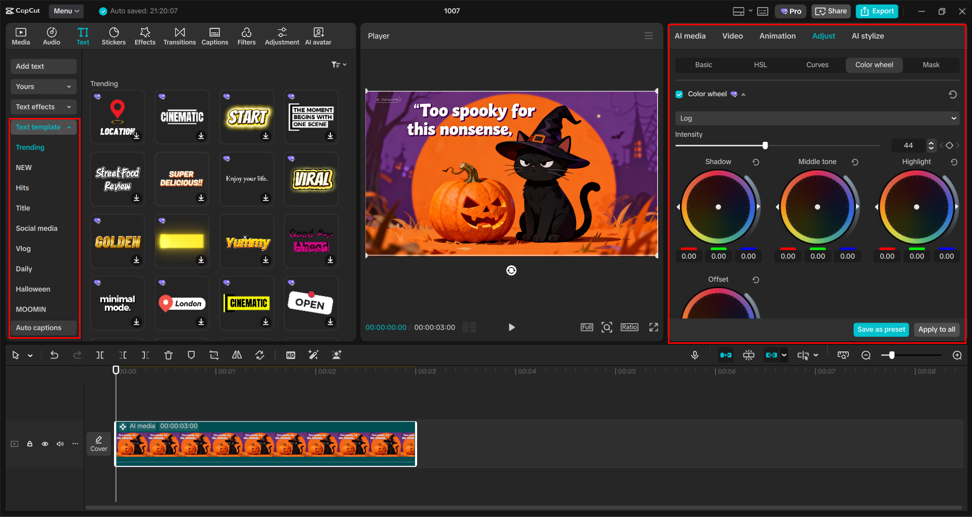 Editing the Halloween cat meme with the CapCut desktop video editor