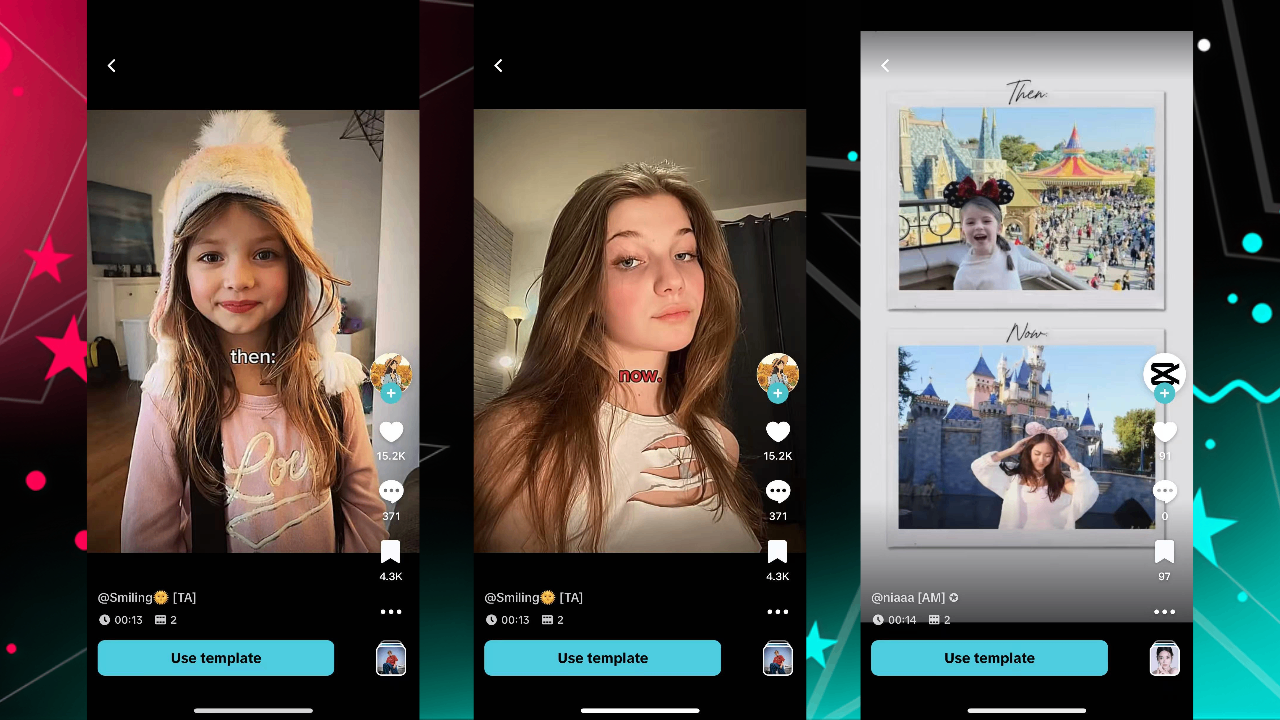 「過去 vs. 現在」「變美」模版