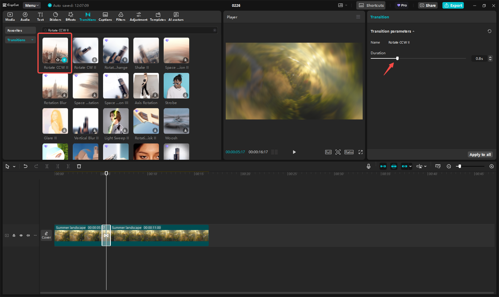 Przejście zoom roll