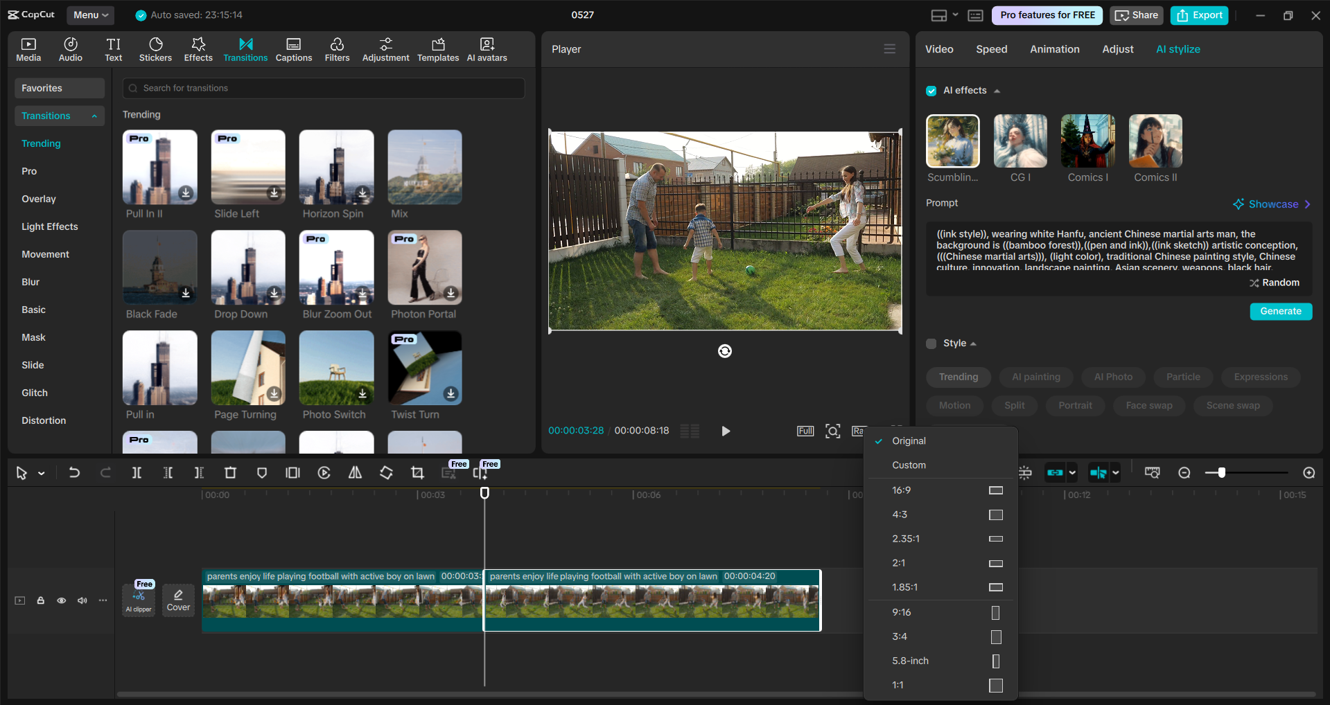 Interface of the CapCut desktop video editor - a user-friendly way to add dissolve effects to vidoeos