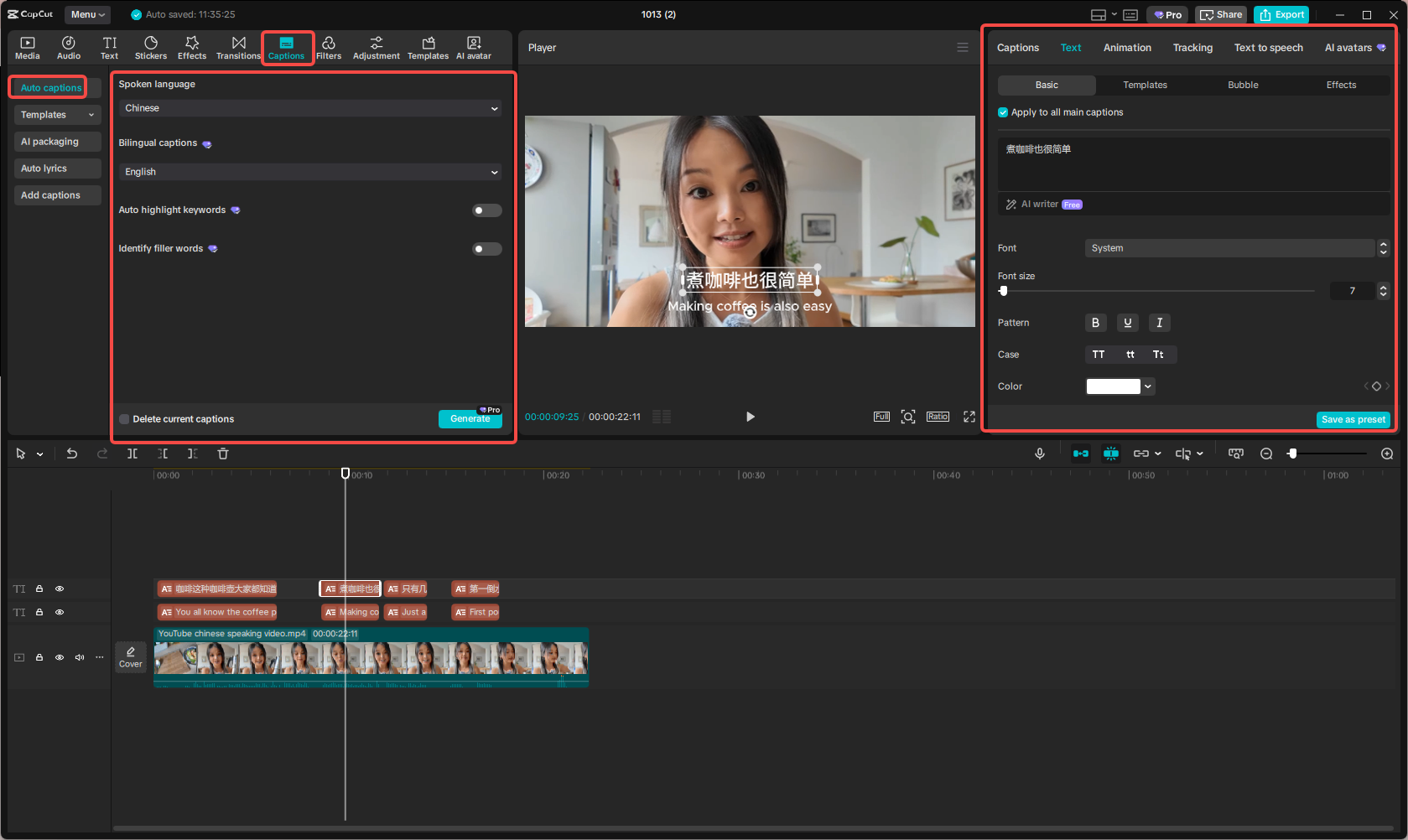 Using the auto captions feature in CapCut