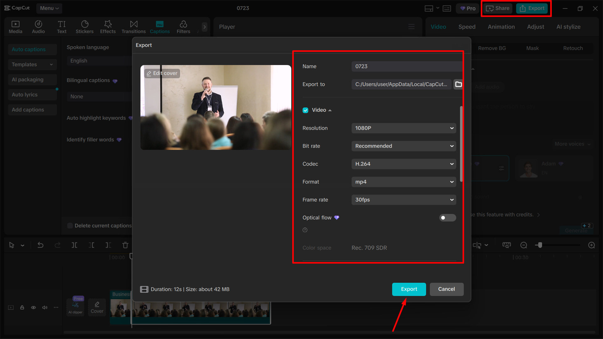 Exporting the final video from the CapCut desktop video editor
