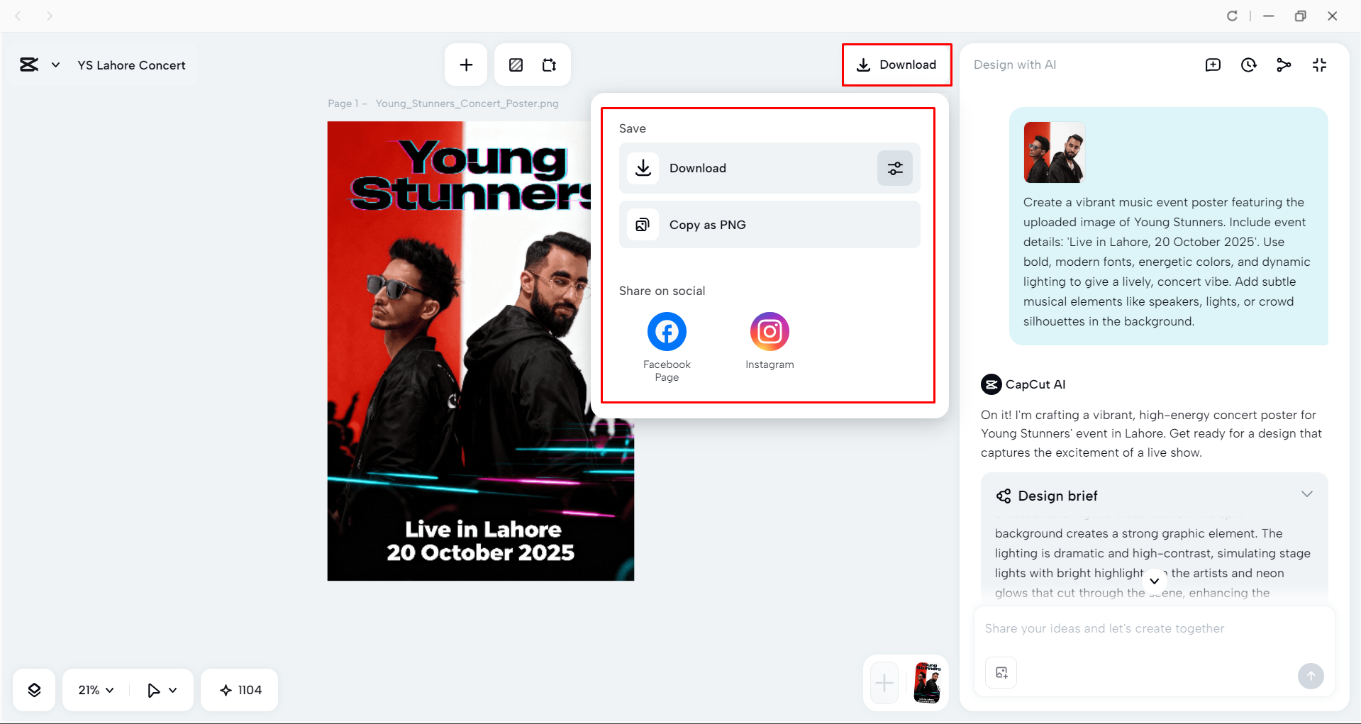 Exporting the event poster from CapCut