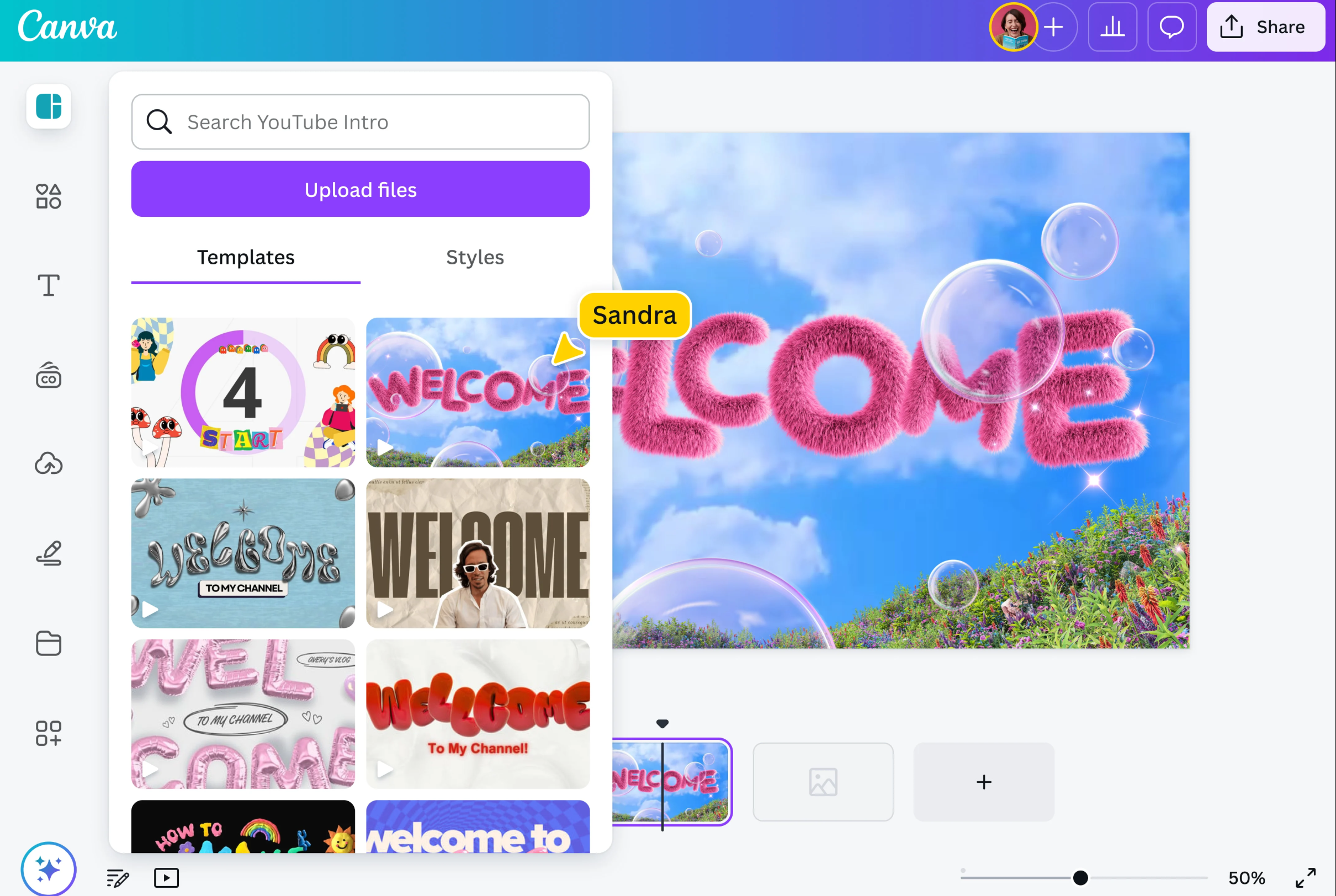 The interface of Canva - an easy-to-use AI intro maker for free