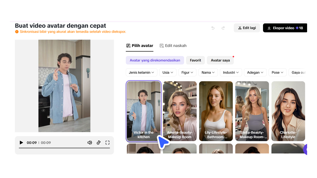 Sesuaikan avatar dan skrip sesuai keinginan