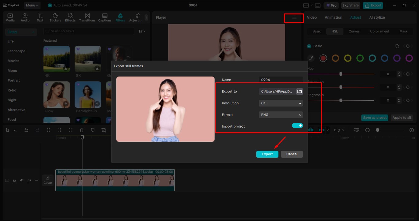 Export your image from CapCut