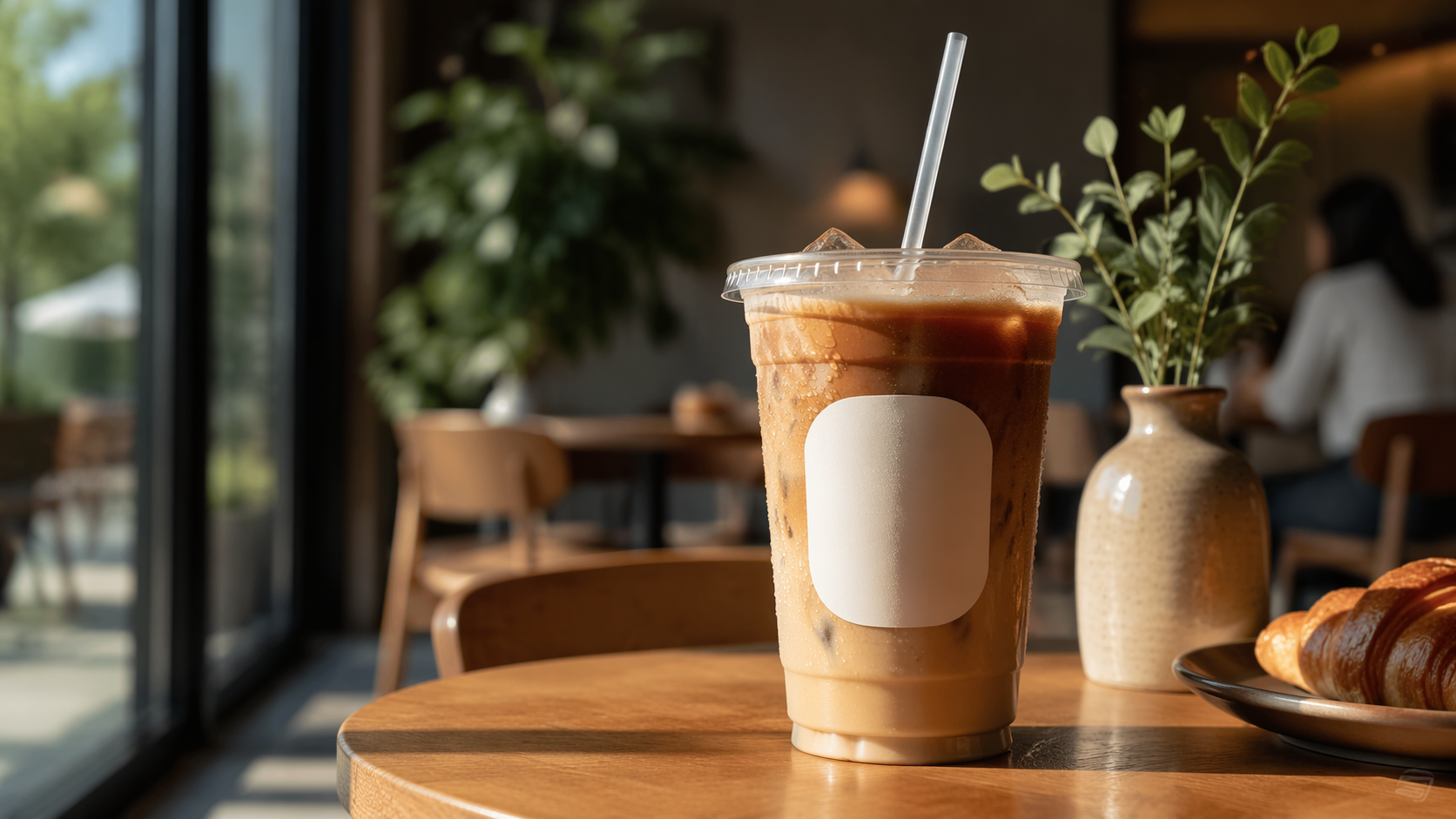 Dreamina Coffee Mockup Prompt Beispiel 2: Eiskaffee-Markenszene