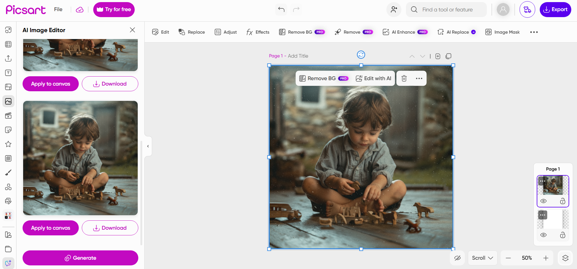 อินเทอร์เฟซของ Picsart