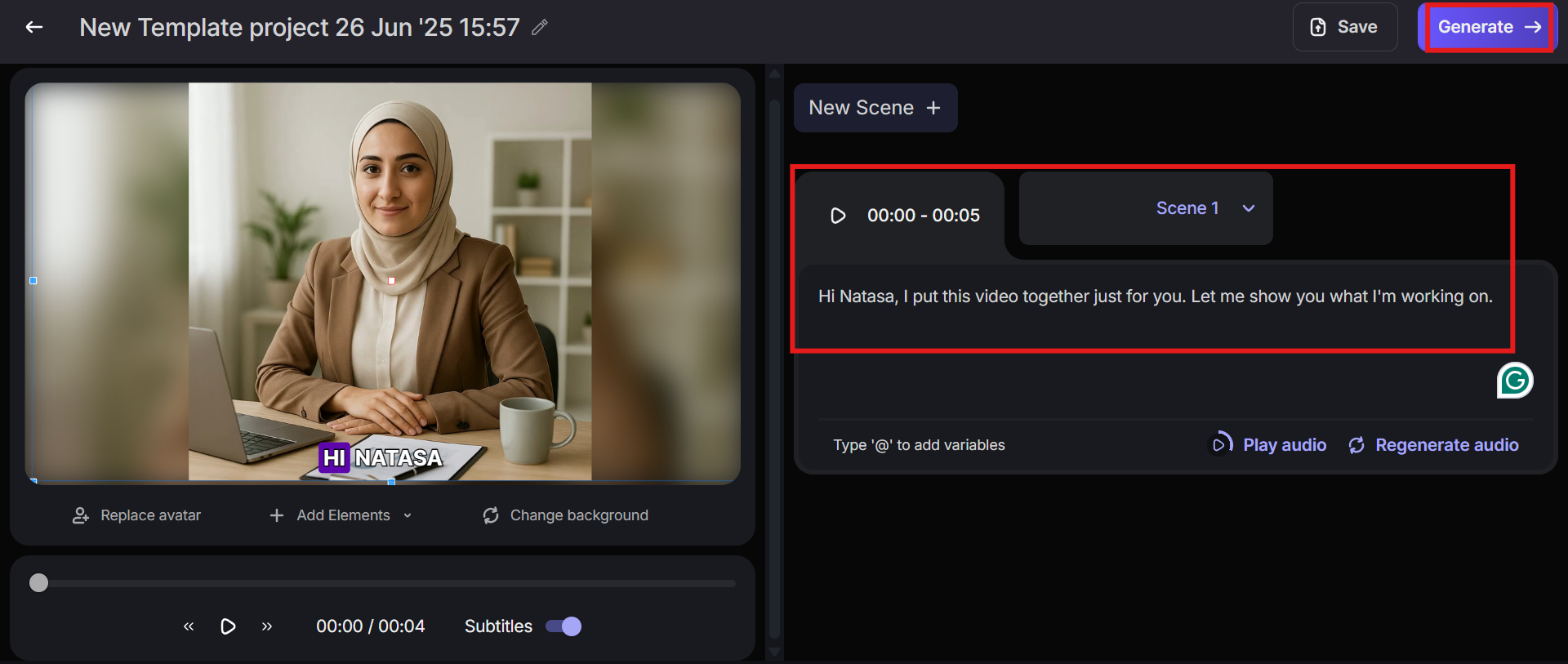 Enter script and generate
