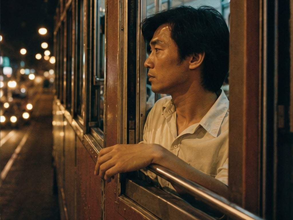 Hong Kong Retro Portrait Aufforderungen Prompt Beispiel 3 - Straßenbahn Fensterporträt