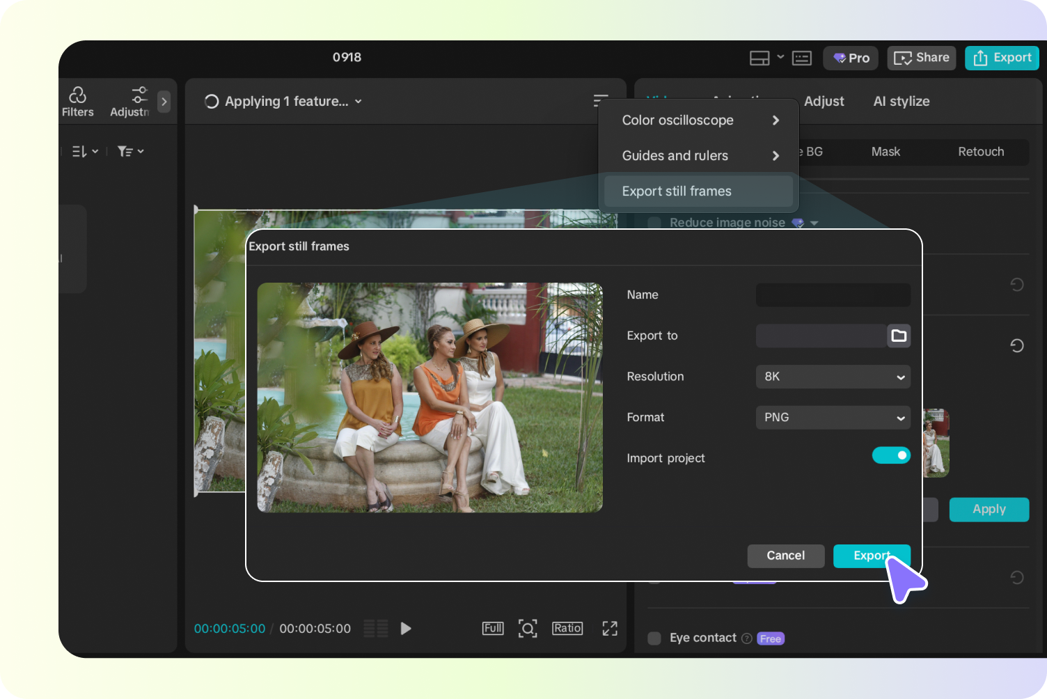 Exporting the AI-replaced image from CapCut