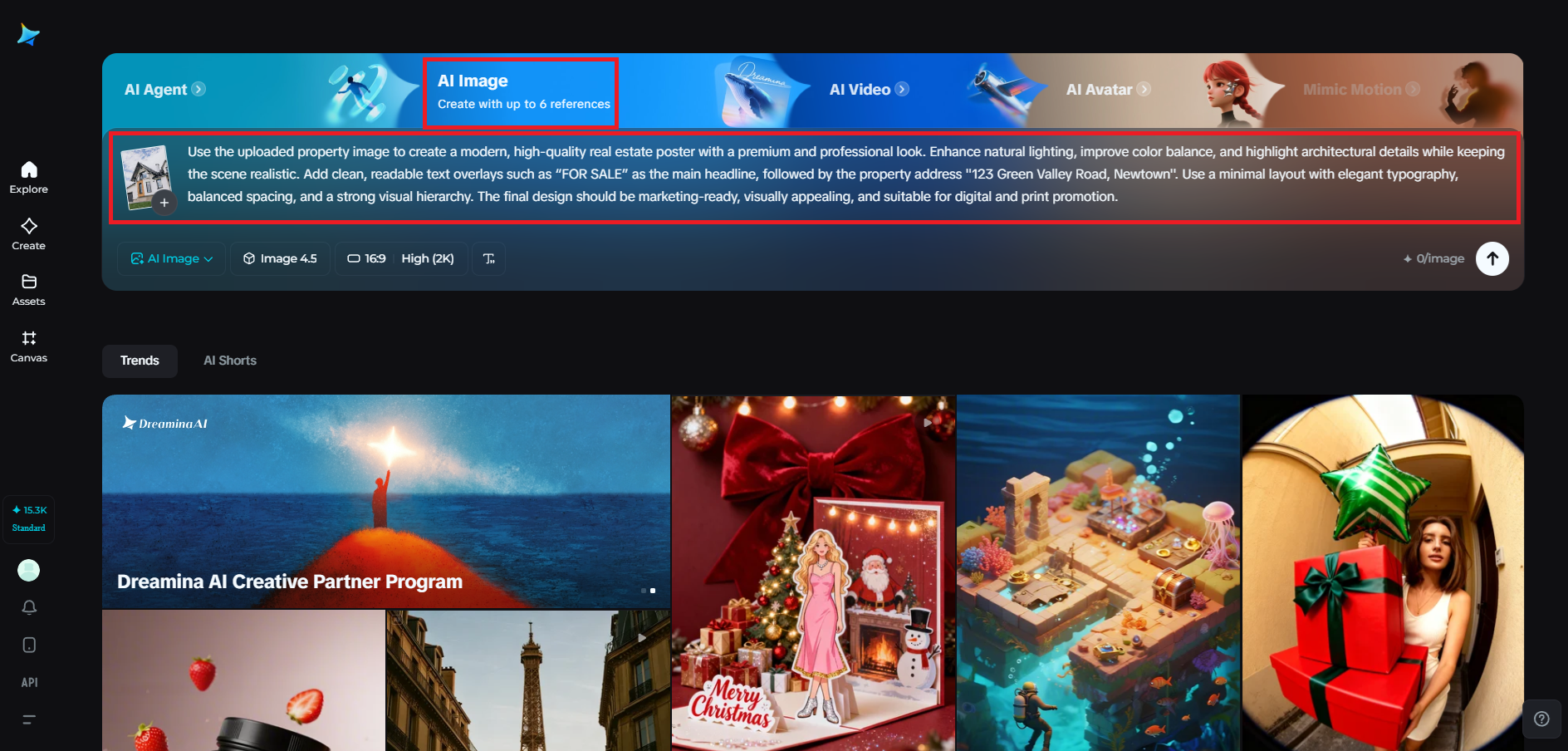 Upload the property image and write a clear prompt