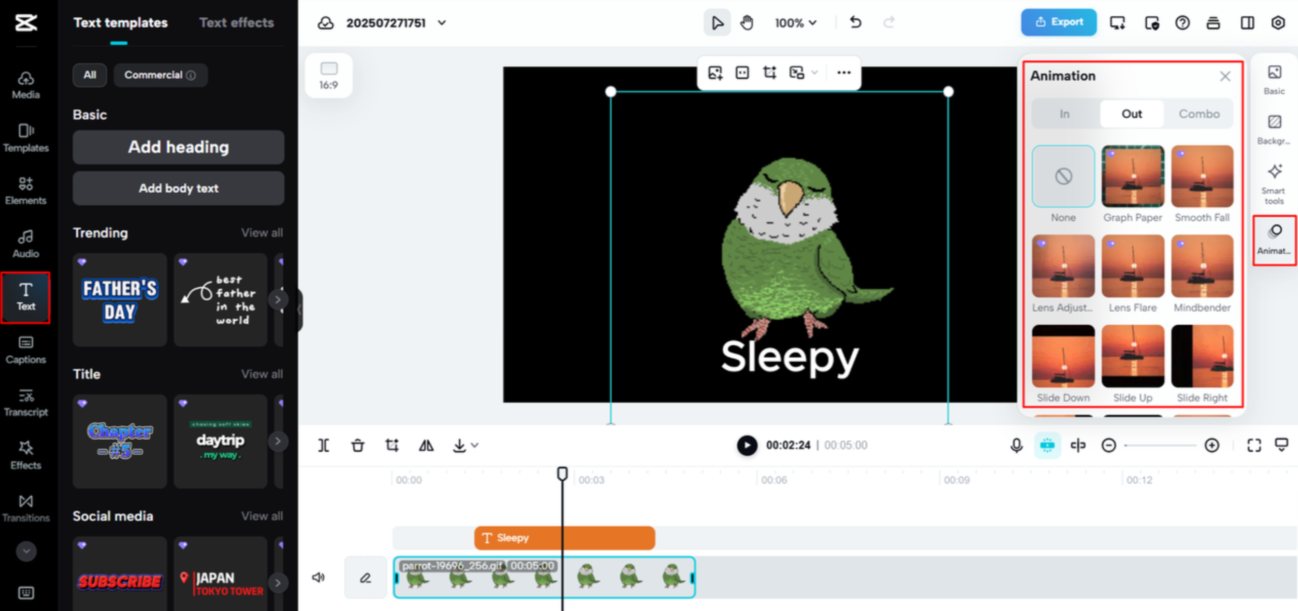 Animating the GIF with CapCut Web