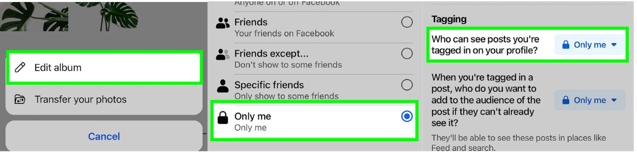 Showing how to control who can see my photos on Facebook on a mobile
