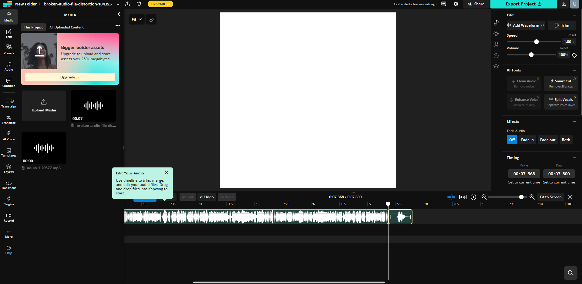 Oberfläche von Kapwing – der beste Musikvereiner.