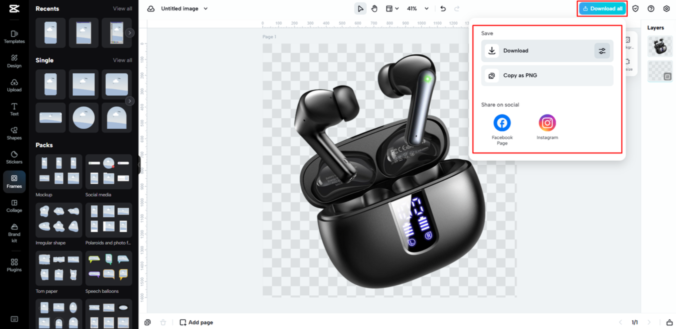 Téléchargement de l'image depuis CapCut Web