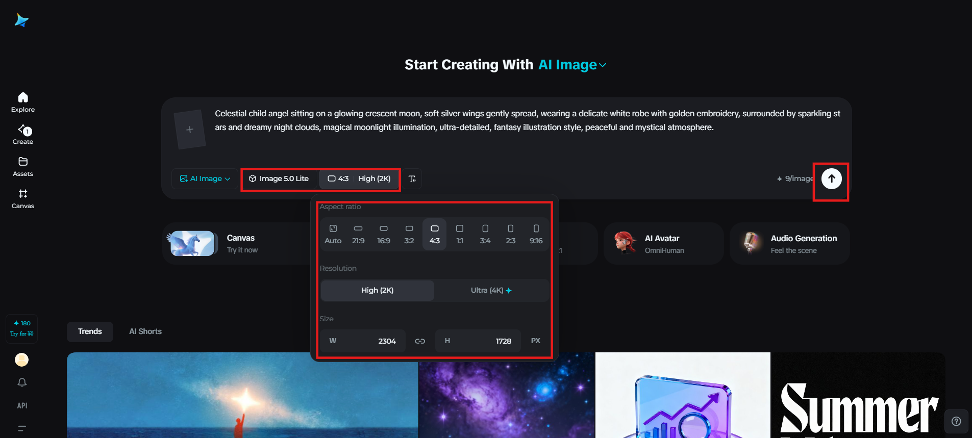 Adjust settings and generate