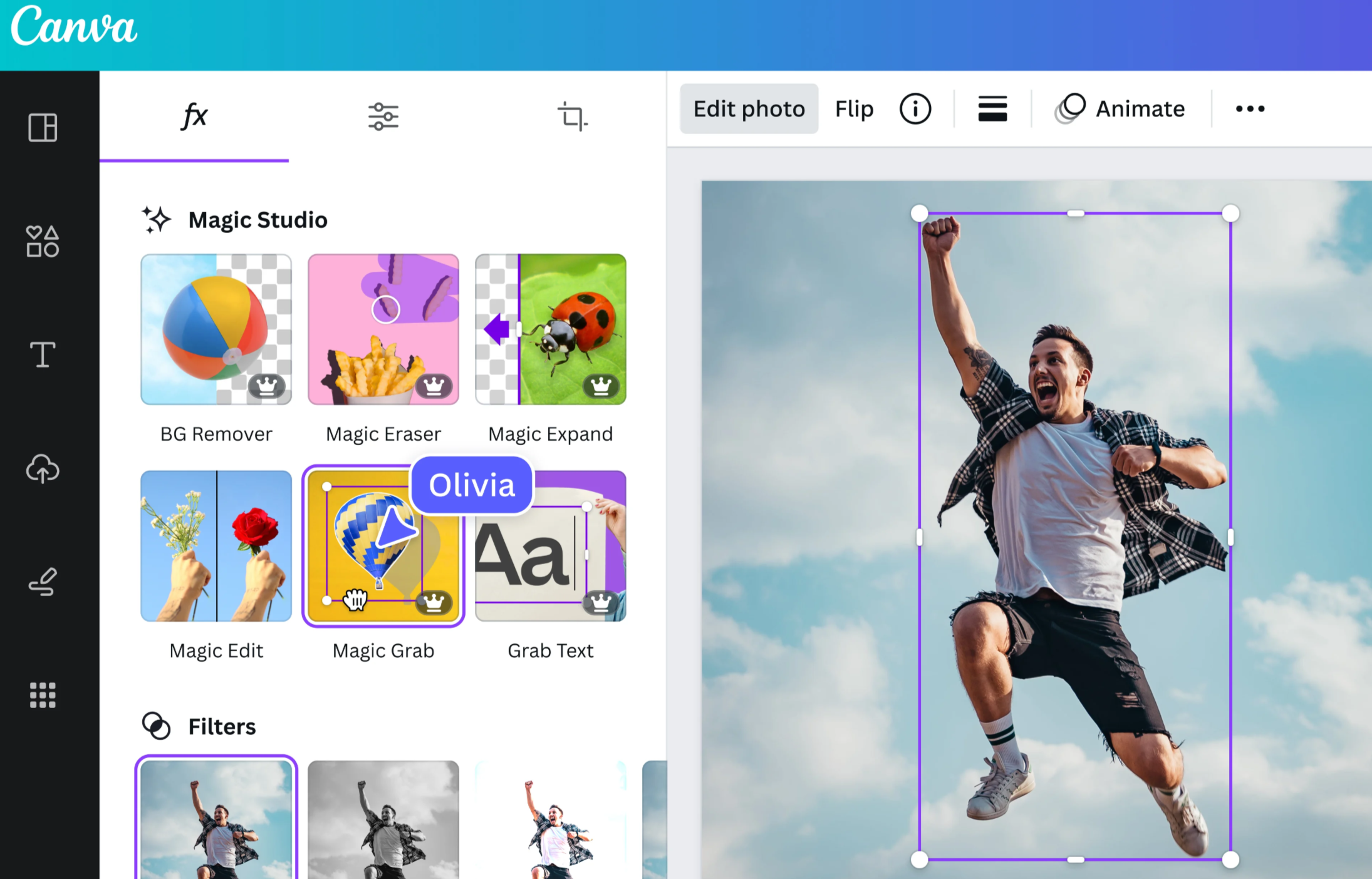 Interface of Canva - the most liked Snapchat photo editor