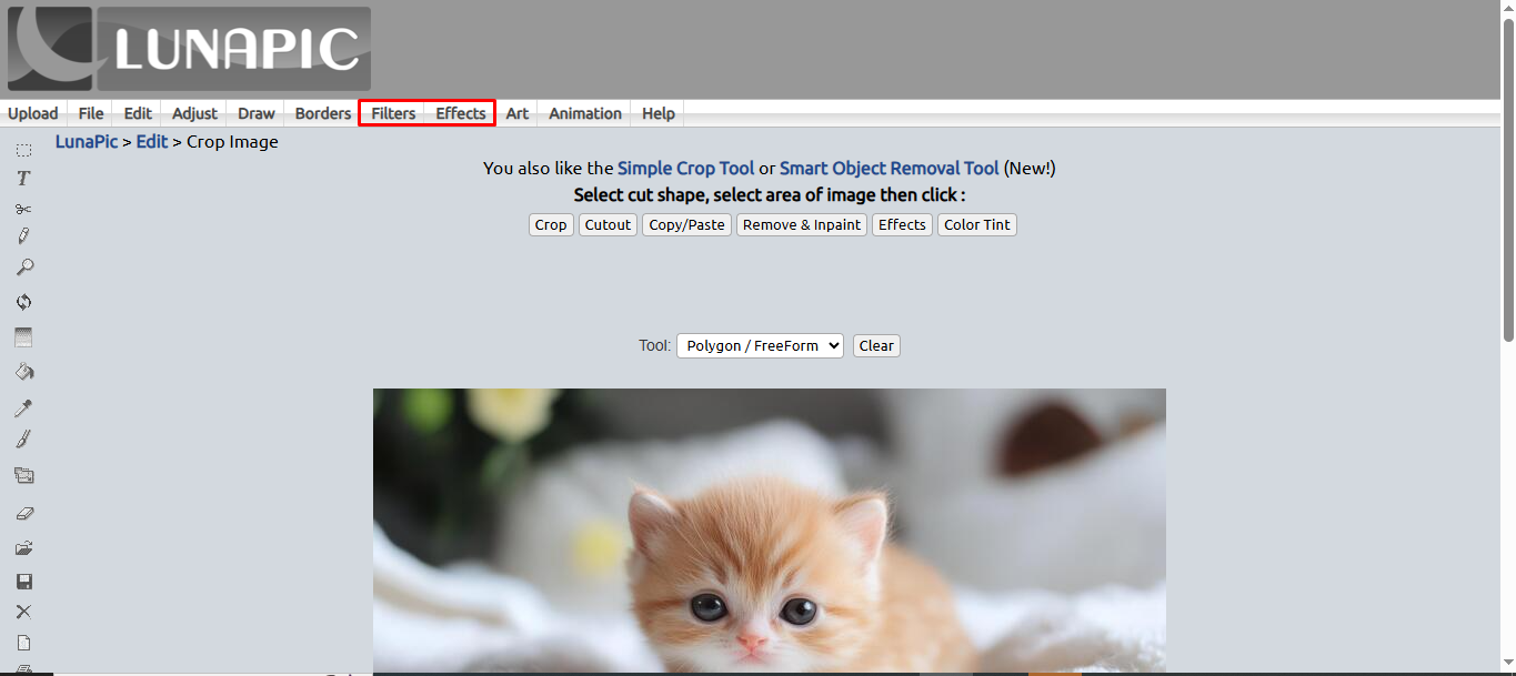Použití filtrů a efektů na vaši fotografii v LunaPic online editor fotografií