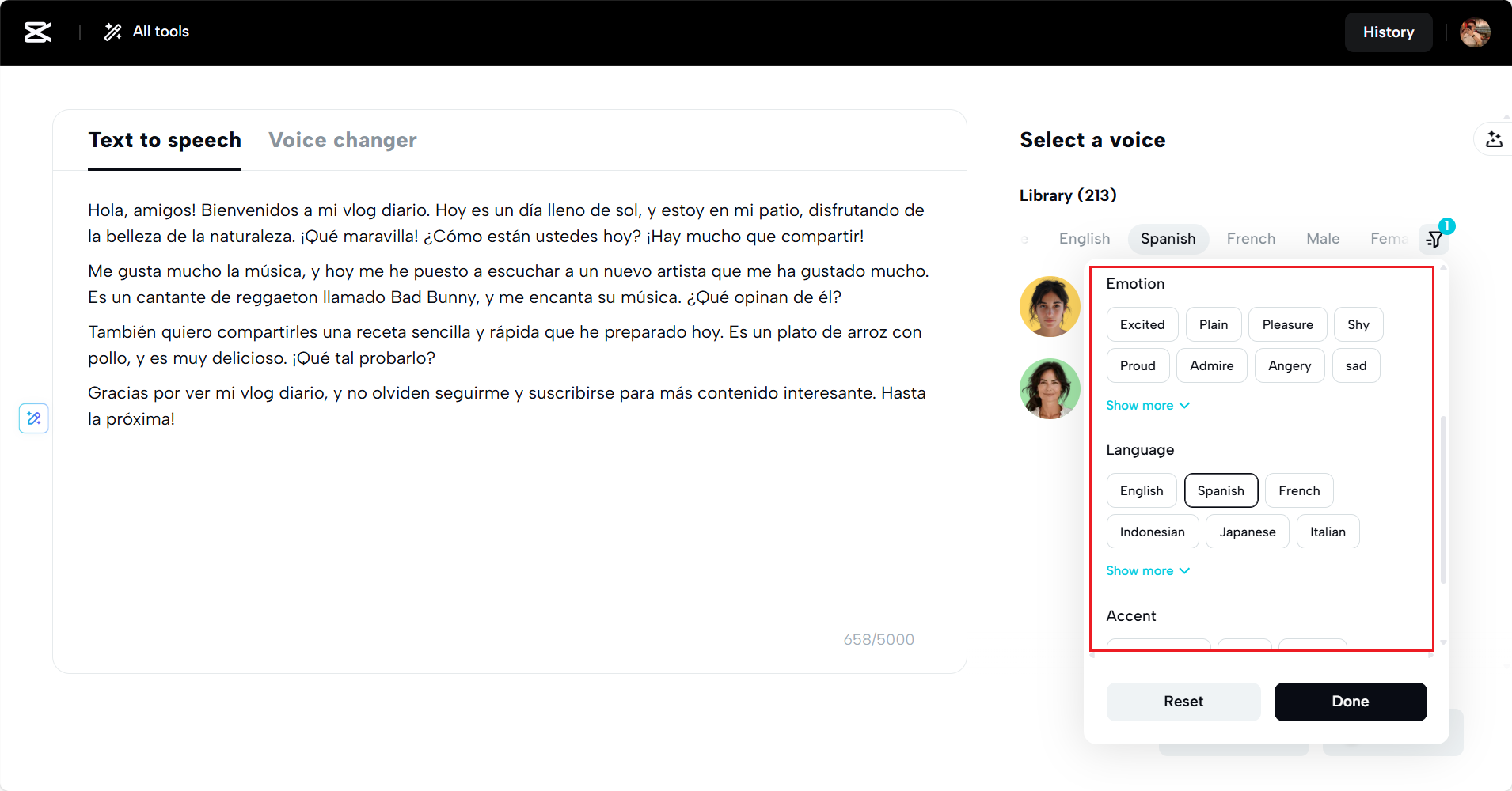 طبق الفلاتر للعثور على الأصوات المثالية.