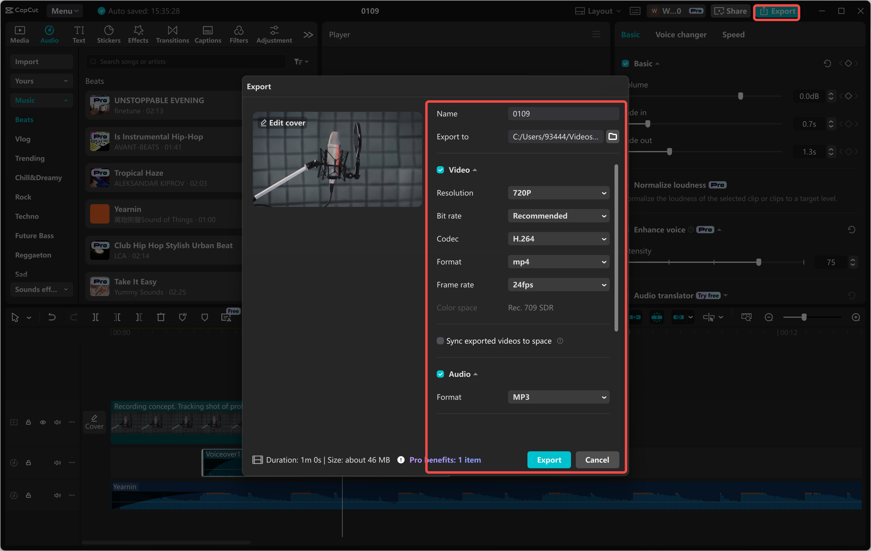 Exporting video from the CapCut desktop video editor