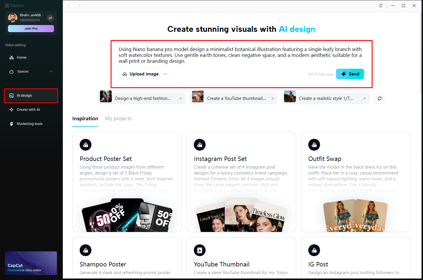 Access the AI design tool and enter a text prompt