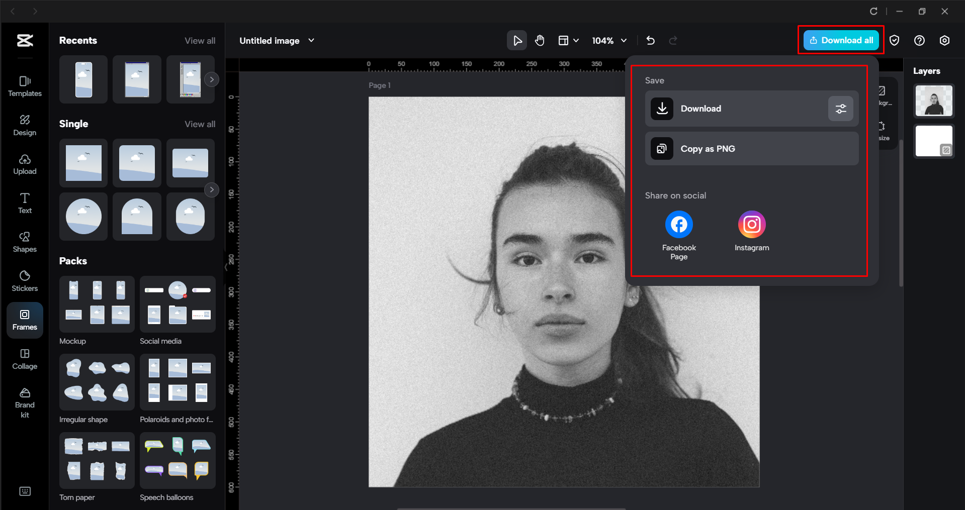 Downloading the image from the CapCut desktop video editor