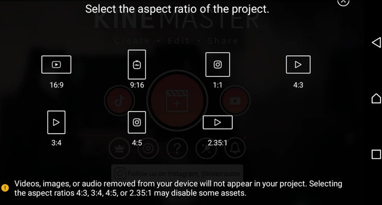 Setting the aspect ratio in Kinemaster