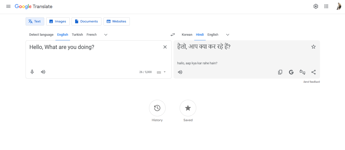 Translate English to Hindi using Google Translate