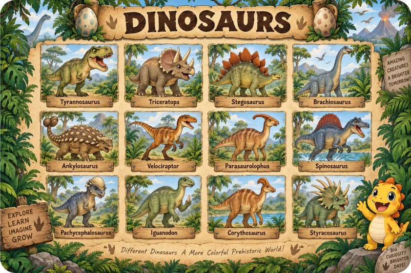 Make educational dinosaur visuals
