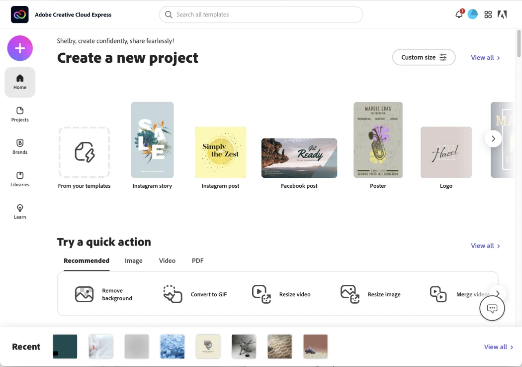 Adobe Express: video editing short-form clips