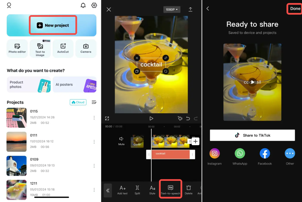 Utilizzare l'app mobile di CapCut per convertire da testo a parlato