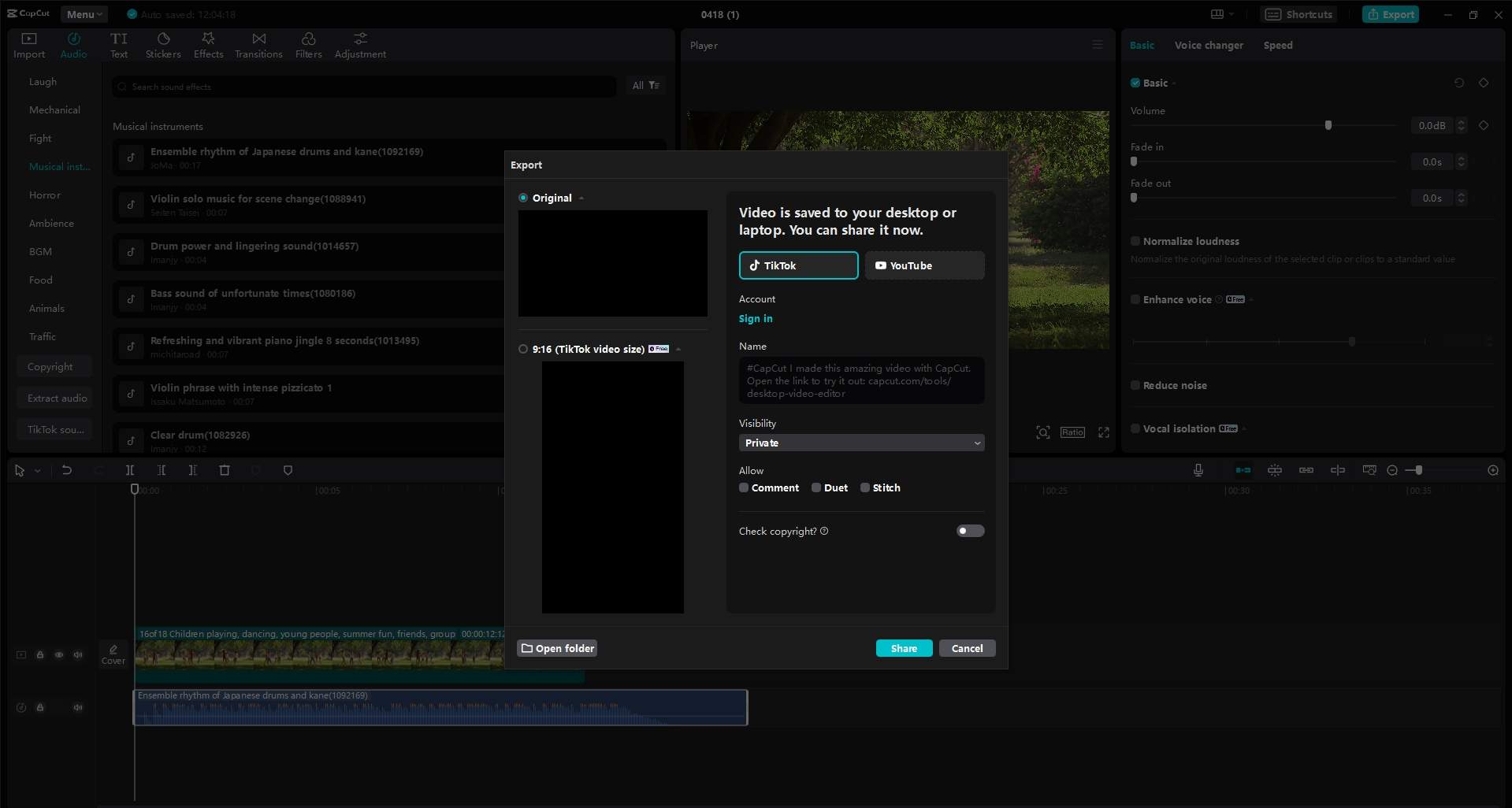 Export and share