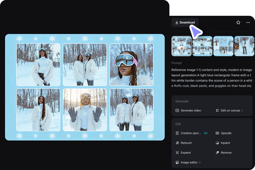 완성된 사진 그리드를 미리 보고 다운로드하세요.