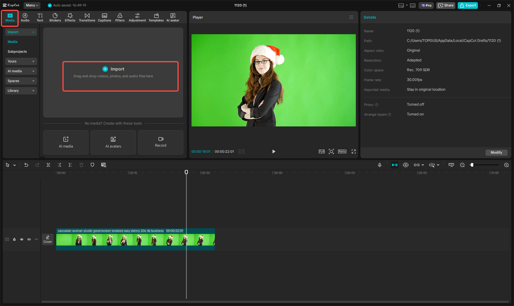 Import green screen video in CapCut