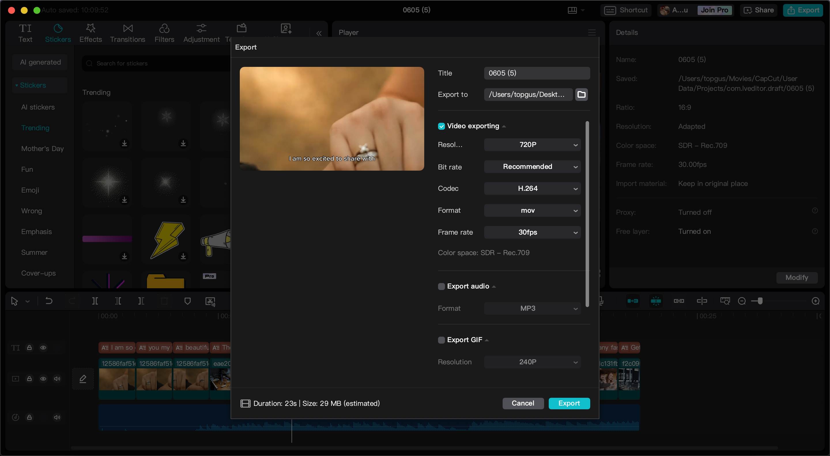 Export and share