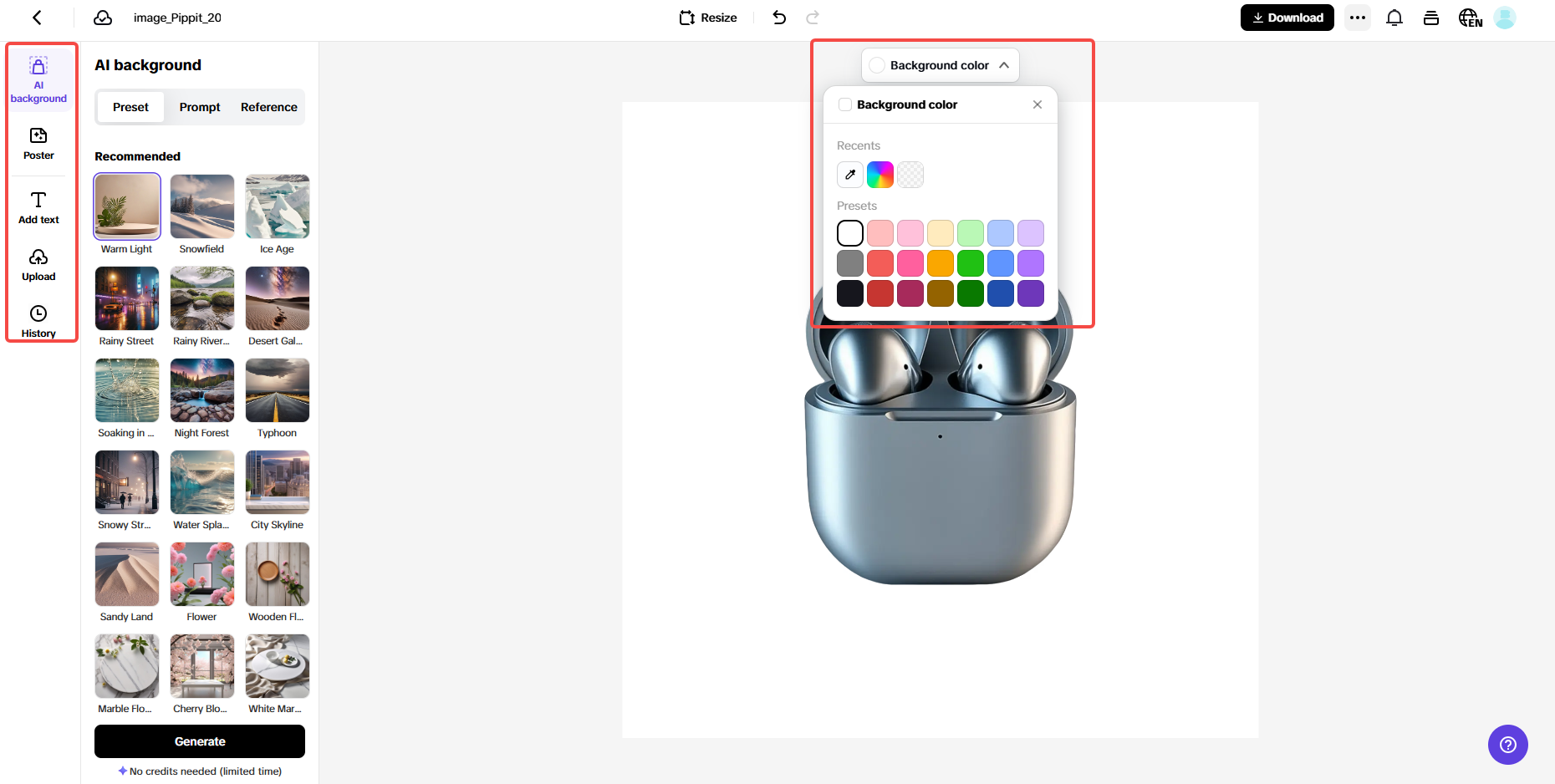 editing product image from Pippit