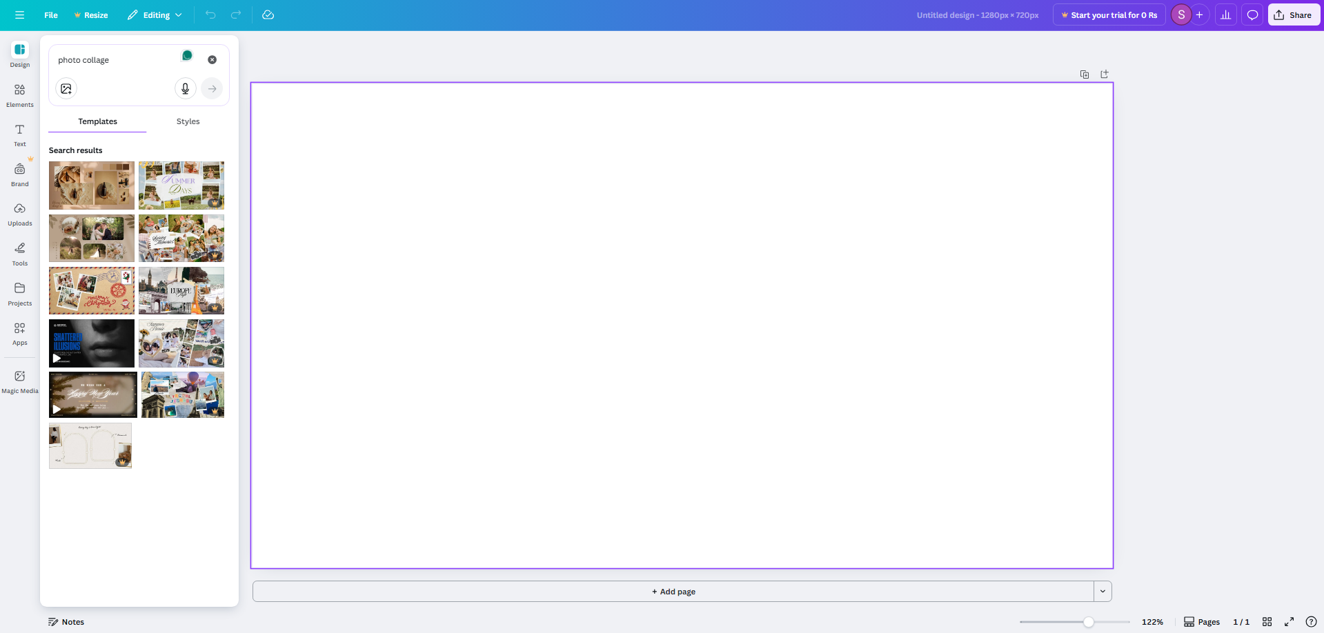 Browse and select a collage template