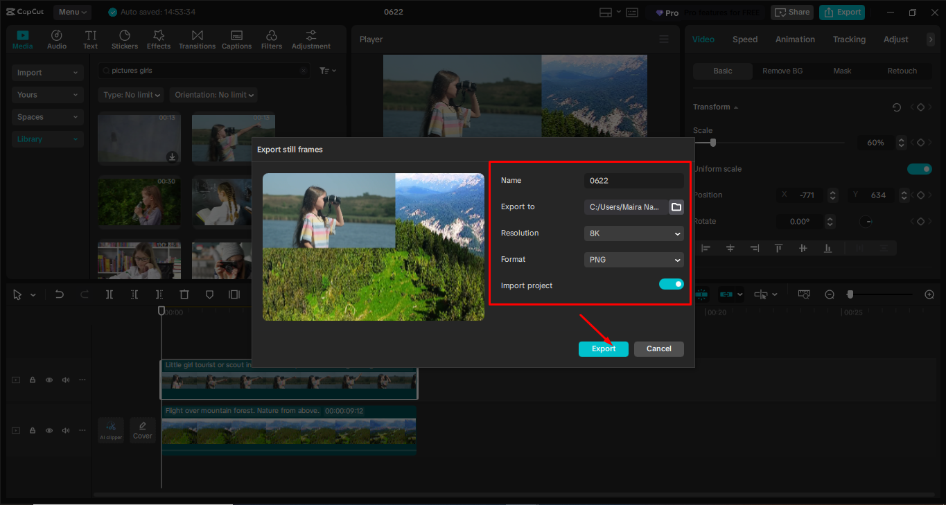 Exportation de l'image 8k depuis l'éditeur vidéo de bureau CapCut