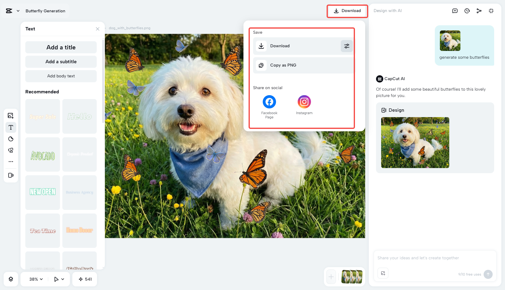 Export the high-quality image from CapCut