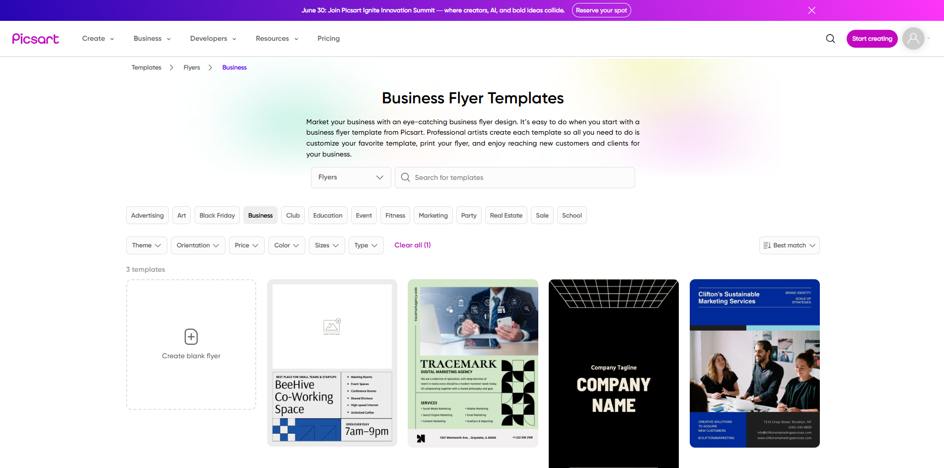 Oberfläche von Picsart – ein benutzerfreundliches Tool zum Bearbeiten von Business-Flyer-Vorlagen.