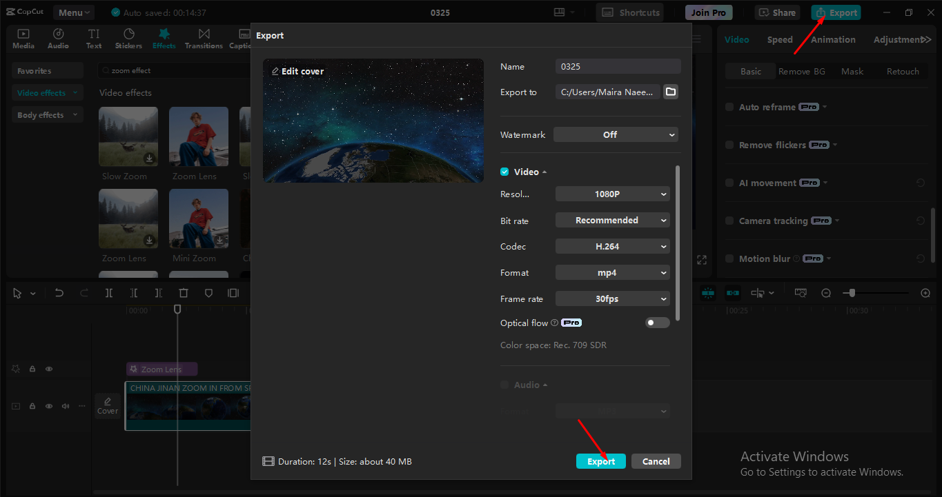 Exporting a video from the CapCut desktop video editor