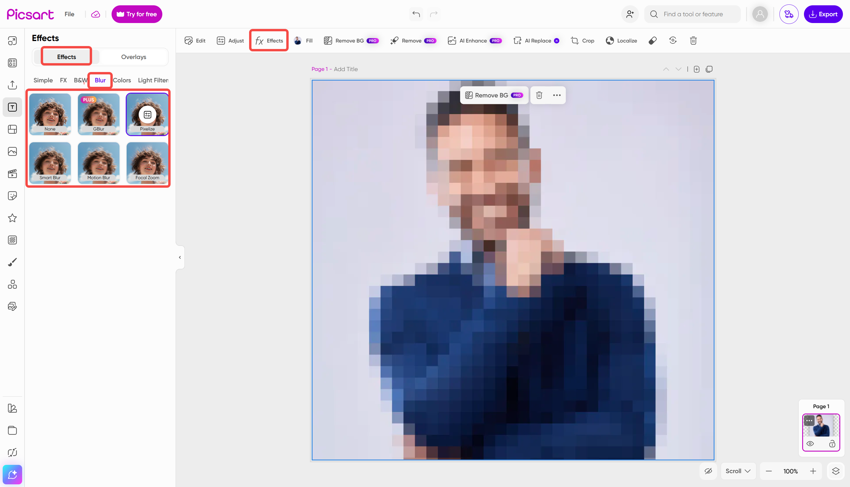 Choose blur effects