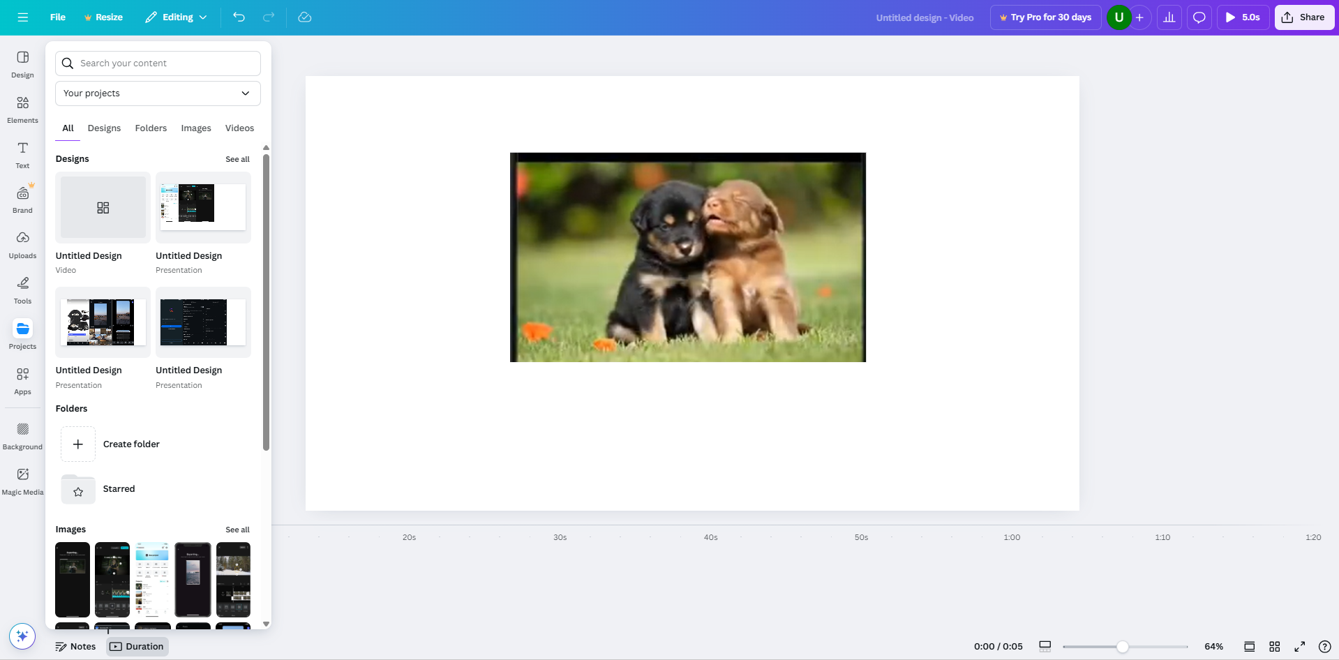 Interface of Canva - another way to convert image sequences to videos