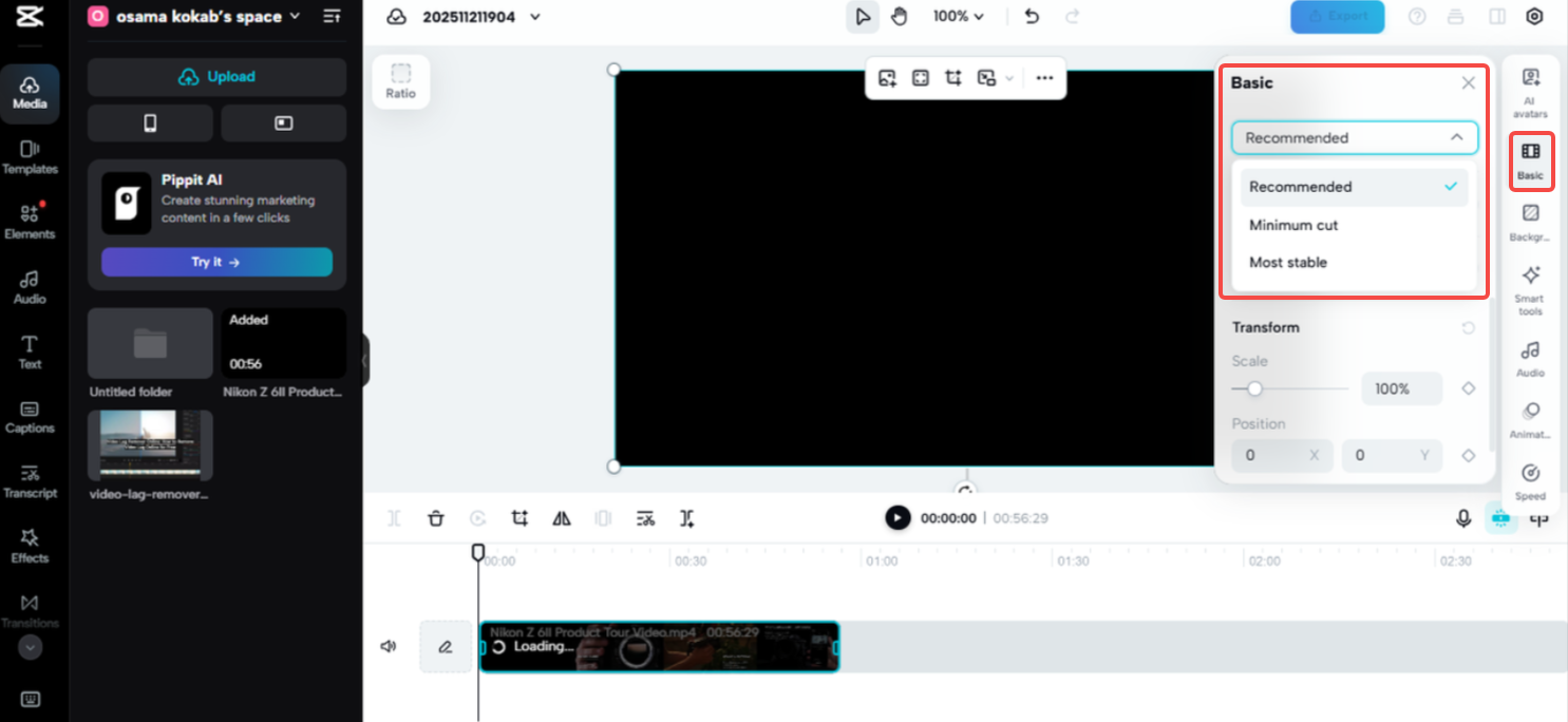 Stabilize a video using the CapCut online video editor