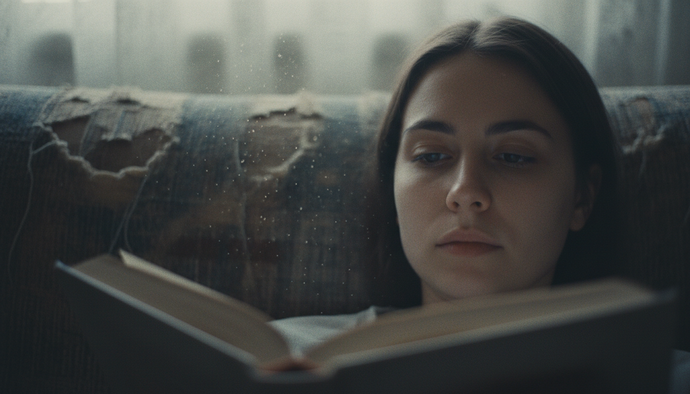 Close-up reading scene