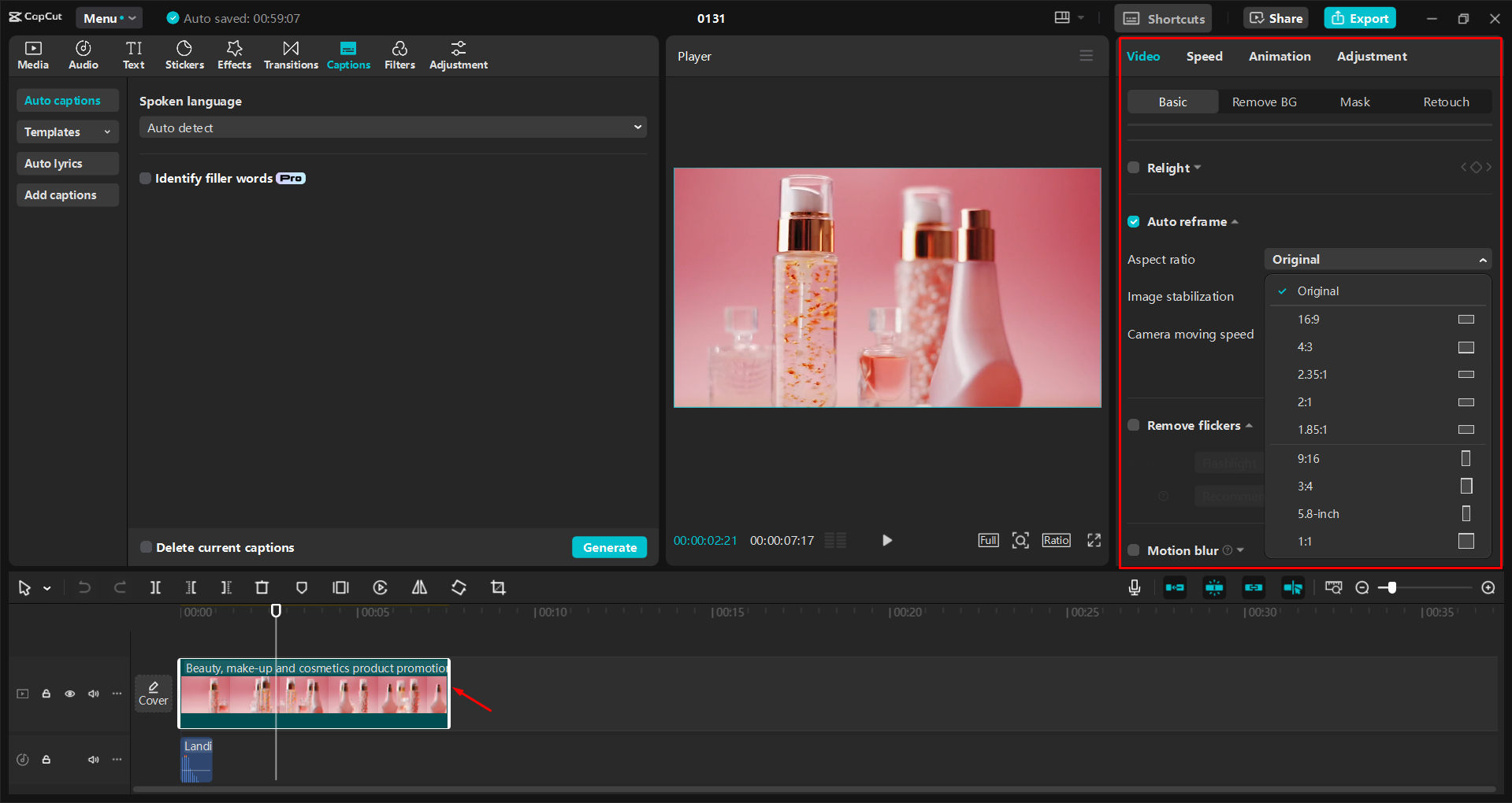 Videomainoksen muokkaus ja parantaminen CapCut-työpöytävideoeditorissa