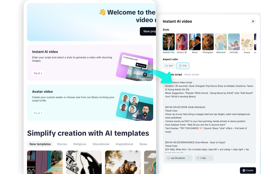 Generate TikTok videos with AI by turning your script into a complete video instantly