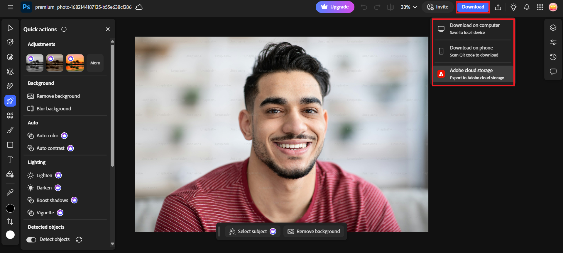 Save and download your edited portrait